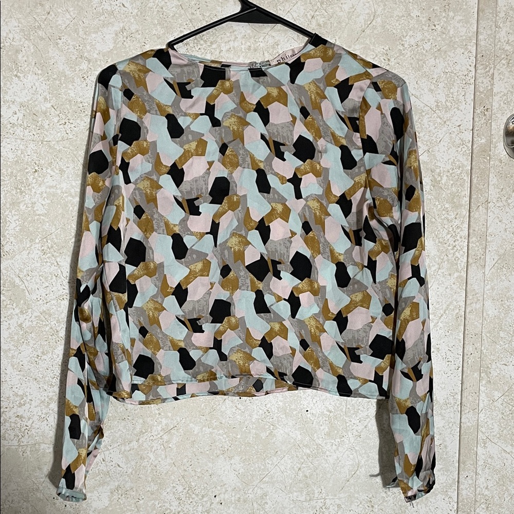 Philosophy Women’s Long Sleeve Multi Color Abstract Patterned Cropped Top Small